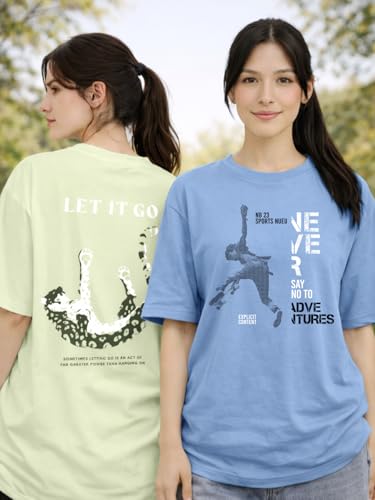 Image of Nobero 100% Cotton Tshirts for Women Combo Pack of 3 | Regular Fit | Printed | Round Neck Half Sleeve