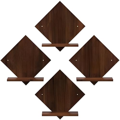 Image of Dime Store Engineered Wood Wall Mount Floating Shelves Set of 4 | Planter Stand Art Hanging Shelf Decor for Wall Display Rack Storage Organizer for Living Room Kitchen Bedroom
