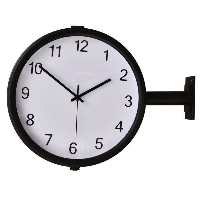 Doppelseitige Wanduhr aus Metall, Retro-Station Hängende Uhr mit schwarzem Rahmen, leises antikes Design für Innen- und Außenbereich, Garten, Heimdekoration