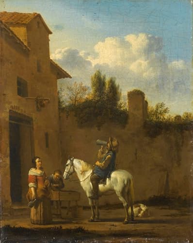 Tableaux Toile Trompettiste à cheval Karel Du Jardin décoration murale vintage 60x90cm