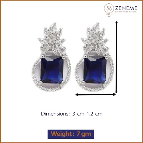 Zeneme Oxidised Silver-Plated American Diamond studded Paisley Shaped Studs Earrings for Girls and Women