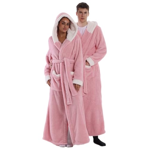 Gegeryozis Peignoir de Bain Homme Femme en Flanelle Polaire - Long et Chaud avec Capuche, Taille Unique pour Sortie de Bain, Spa, Maison - 2 Poches, Ceinture...