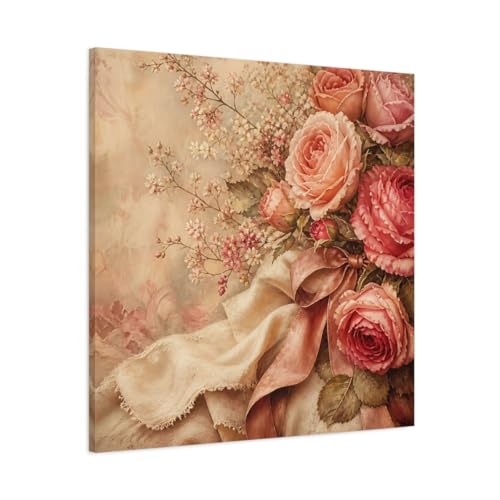 Tableau carre fleurs vintage au-dessus de lit pour chambre parentale cosy