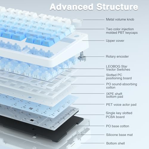 Image of Aula F75 Mechanical Keyboard Gaming, 2.4 GHz /Type-C /BT5.0 Wireless Gaming Keyboard 75 Percent, Side Engraved, Structure of Seal, Hot Swappable Wireless Keyboard RGB (Blue with Colour Gradient)