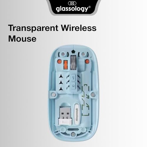 Image of Glassology Transparent 2.4GHz Wireless + Bluetooth Mouse, Multi-Device Dual Mode Slim Rechargeable Silent Click Buttons Wireless BT Mouse, Adjustable DPI 800-1200-1600 Blue