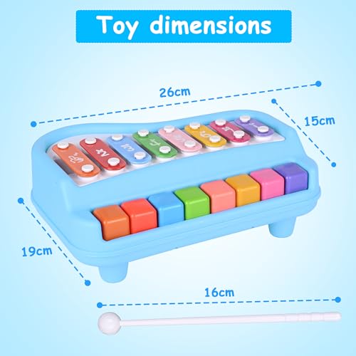 Image of Mommers Musical Instruments, 2 in 1 Baby Piano Xylophone for Toddlers 1-3 Years Old, 8 Multicolored Key Keyboard, Preschool Educational Learning Toy for Girl Boy