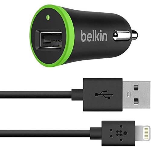 Belkin Dual-Charger KfZ Ladegerät (mit fixem Lightning Kabel und USB Anschluss, 17 Watt, geeignet für iPhone 11, 11 Pro/Pro Max, XS, XS Max, x, 8/8 Plus, 7/7 Plus) schwarz