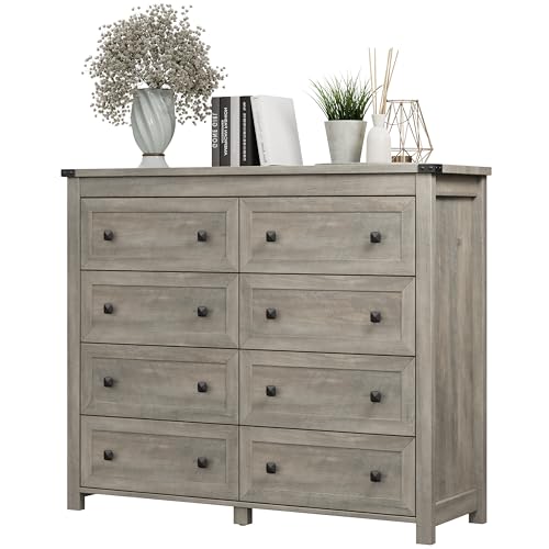Dresser for Bedroom with 8 Drawers, Farmhouse Wood Chest of
