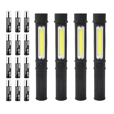 LED Battery Worklight Magnetic Flashlights,Unique Cool Gadget Tool for Men Dad Him Gift Idea,Bulk Pocket COB Work Lamp Torch for Automotive,Grill,Camping,Emergency (4 Pack,Black,Batteries Included)