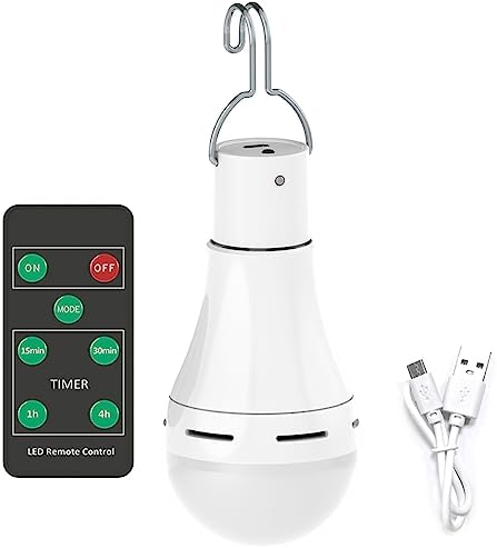 USB Rechargeable Light Bulb with Remote Timer, 4 Light Modes, Portable Emergency Light Bulb Hanging LED Tent Light Bulb for Camping Home Power Failure