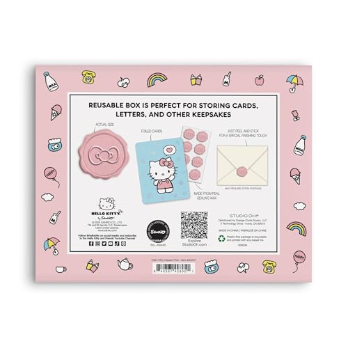 Image of Studio Oh! Blank Note Cards with Envelopes and Wax Seals, Boxed Stationery Set, All Occasion Cards for Thank You Notes, Letters, Gifts and Keepsakes, Hello Kitty Classic Pink