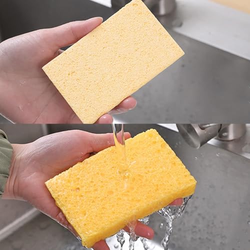 Image of 12 Pcs Compressed Cellulose Cleaning Sponges Kitchen Washing Up Sponges Non Scratch Dish Sponges Multipurpose Scrub Sponges Dish Washing Scrubbers for Cookware Bathroom