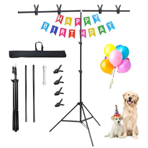 Japard Backdrop Stand for Parties, Banner Stand 6.5 ft x 5 ft T-Shape Portable Photo Studio Background Support Kit with 4 Spring Clamps & Carry Bag for Photography, Video, Studio