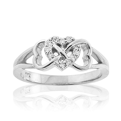 .925 Sterling Silver Cubic Zirconia Triple Heart Infinity Celtic Knot Band Engagement Ring