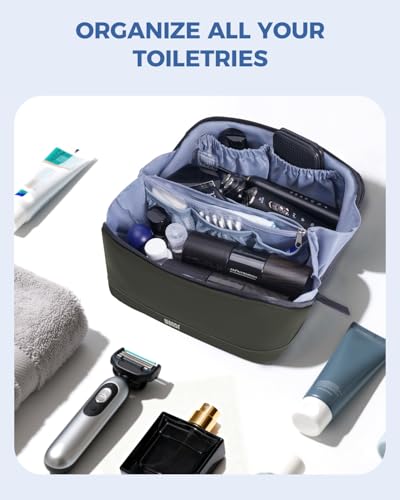 Image of WANDF PU Leather Toiletry Bag for Men, Dopp Kit with Hanging Pouch