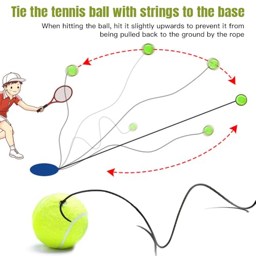 yotutun Tennisball mit Schnur, 4 Stück Tennistrainer Gummiband Tennistraining Elastisch Tennis Trainingsball Rebound Ball für Kinder Erwachsene Anfänger Solotraining