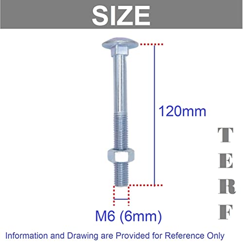 TERF® M6 X 120mm Cup Square Carriage Bolt and Nut M6 (6mm) X 120mm Coach Bolts with Hexagon Nuts - Pack of 10 - Image 3