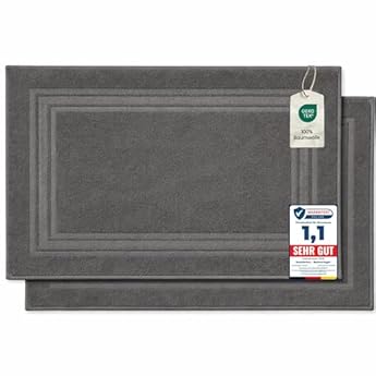 Foto di Komfortec - Set di 2 Tappetini da Bagno, Tappetini in Spugna per Doccia, Lavabili, Assorbenti e a Rapida Asciugatura – 600 g/m², 100% Cotone, 50x70 cm, Antracite