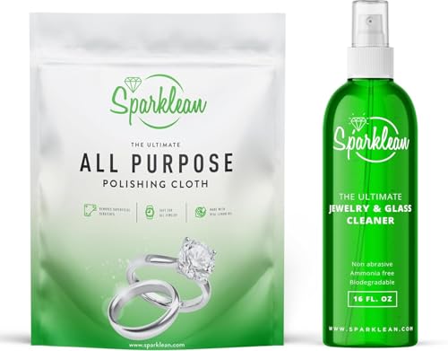 PACK de LIQUÍDO para LIMPIAR JOYAS + GAMUZA PREMIUM I | Ideal para Limpiar Plata, Oro y Diamantes I Elimina Manchas en Joyas y actúa como limpiador joyas ultrasonidos I Fabricado en EE. UU (473ml)