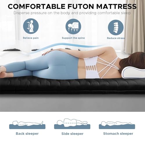 Japanese Floor Mattress, 100% High Density Comfortable Foam, 4" Thicken Foldable Mattress Tatami Mat Sleeping Pad, Ideal for Comfort and Support, Kids Floor Lounger Pillow Bed Sofa, Black, Full by SCHNAUZER HOME - Image 4