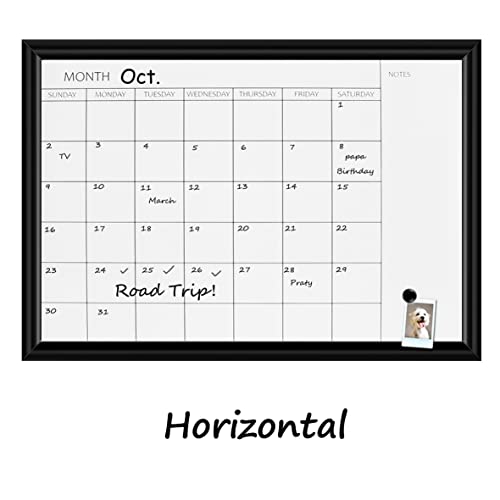 Toraso Dry Erase White Board & Monthly Calendar Board, Magnetic Whiteboard For Wall, Office/School/Home, Hanging Board For Decoration/Kitchen/Memo, Black Wood Frame, 10.5"X 14.5"(Yl-Bk-2737-A) #TOP3
