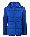 Cutter & Buck Evoke Hybrid Eco Softshell Recycled Full Zip Womens Hooded Jacket, Tour Blue, M