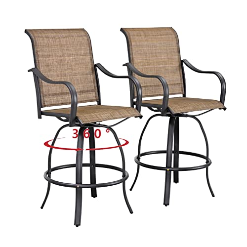 PatioFestival Patio Swivel Bar Stools Outdoor High Bistro Stools Height Chairs All Weather Garden Furniture Bar Dining Chair,Set of 2