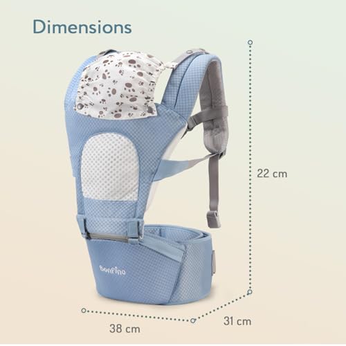 Image of Bonfino Admire 5-in-1 Hipseat Baby Carrier|Ergonomic Baby Carry Bag, Adjustable Strap & Breathable Fabric|Baby Carrier with Stylish Belt| Baby Holder for 5-18 Month Babies,15 Kg Capacity - Blue