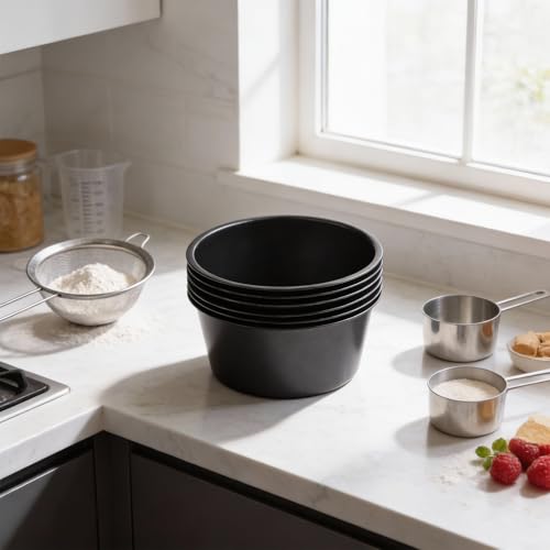 Lot de 6 moules à muffins en acier au carbone antiadhésifs pour friteuse à air et petit four, moules à tartes empilables pour tartes aux œufs, popovers et puddings (tasse courte de 100 ml)