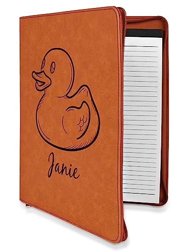 Personalized Rubber Duckie Leatherette Zipper Portfolio with Notepad - Single Sided