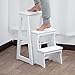 Drewniany stołek schodowy Składana drabina schodowa 3, wytrzymała, wytrzymała składana drabina schodowa z szeroką drabiną | Stojak na kwiaty/ławka do butów/stołek drabinkowy, biały