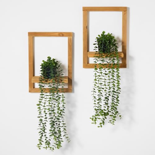 Mokof 2 Pack Wooden Shelves with Fake Hanging Plants for