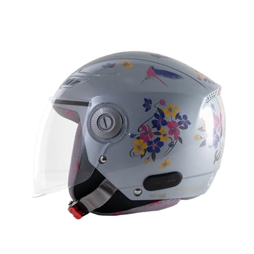 Image of TVARRA Blossom ISI Certified Women's Open Face Helmet Designer Helmet, Lightweight and Rainproof, Crafted for Women, Extreme Comfort Fit with Clear Visor (Indigo Bloom, S /M: (55-56) cm)