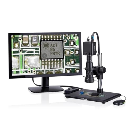 Image of AmScope H800 Series Zoom Digital Inspection Monocular Stereo Microscope 0.7X-5X Magnification on Pillar Stand with 4K HDMI Camera and 96-LED Ring Light
