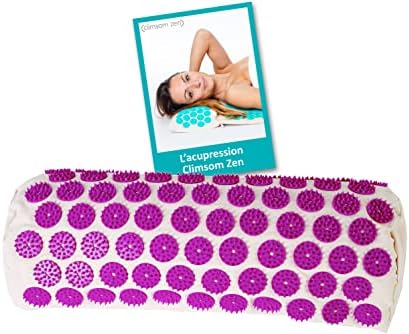 CLIMSOM ZEN- Coussin acupression et thermothérapie, textile et garnissage 100% bio, garnissage épeautre, fourni avec livret conseil (Mauve)