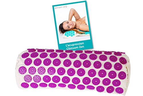 CLIMSOM ZEN- Coussin acupression et thermothérapie, textile et garnissage 100% bio, garnissage épeautre, fourni avec livret conseil (Mauve)