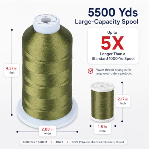 Image of Simthread Embroidery Machine Thread 5000M 40WT Polyester, Dark Olive 517 | 5000M 40WT polyester thread feeds smoothly for home or commercial embroidery projects.