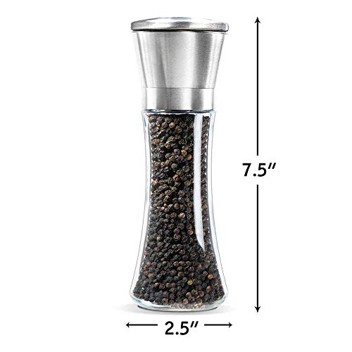 Image of Salt and Pepper Grinder Set Combo - Black Pepper,Herb Shakers Mill Refillable Manual - Stainless Steel Lid - Adjustable Coarseness - Glass Material- Fits in Home,Kitchen,Barbecue