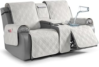 TAOCOCO Loveseat Recliner Cover with Console, Non-Slip Split Reclining Pet Cover for Dual Loveseat Recliner, Furniture Protector with Elastic Straps (2 Seater, Off White)