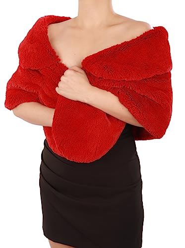 Octwine Wedding Bridal Faux Fur Shawls Wraps Warm Fur Stoles Cover Up Fur Scarfs Soft Light Shawls for Women and Girls