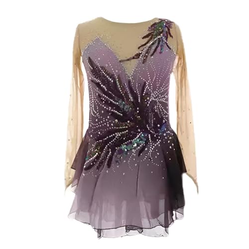 Girl's Elegant Elasticity Figure Skating Dress for Competition Performance, Women's Handmade Ice Skating Dress(4X-Large) Purple