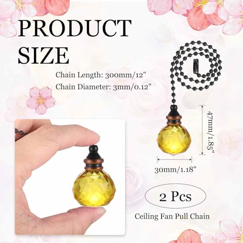 Image of MECCANIXITY 2Pack Ceiling Fan Pull Chain, 12 Inch Decorative Ornaments Crystal Pendant Pull Chain Extension for Ceiling Fans Light Lamp, Yellow