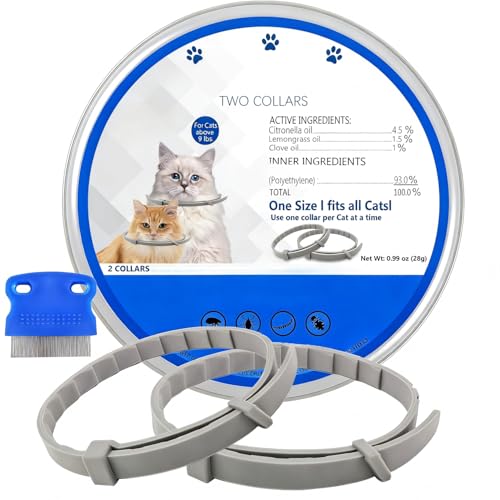 Flea and Tick Collar for Cats, 2 Pack Flea Collar for Cats, Offers 12 Months Protection, Waterproof, Adjustable, One Size Fits All Cat