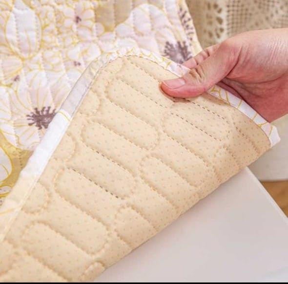 Image of HOMETHREADS Floral Quilted Cotton Chair Cover - Soft, Comfortable Dining Chair Seat Protector with Non-Slip Backing & Strong Elastic Strap for Snug Fit(White Yellow, Pack of 8)