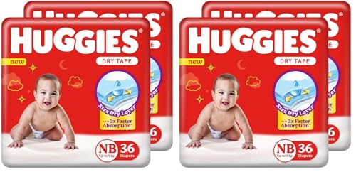 Image of Huggies Complete Comfort Dry Tape Newborn - (NB /XS) Size Baby Tape Diapers, Combo Pack of 4, 72 count, with 5 in 1 Comfort (36 Count, Pack of 4)