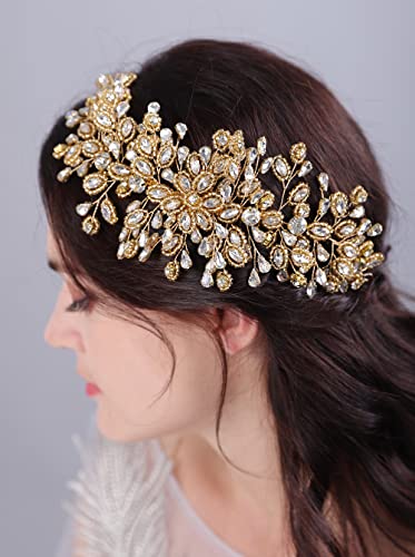 JWICOS Bride Wedding Hair Comb Silver Crystal Headpieces Bridal Hair Clip Side Comb Wedding Hair Accessories for Women and Girls (Gold)