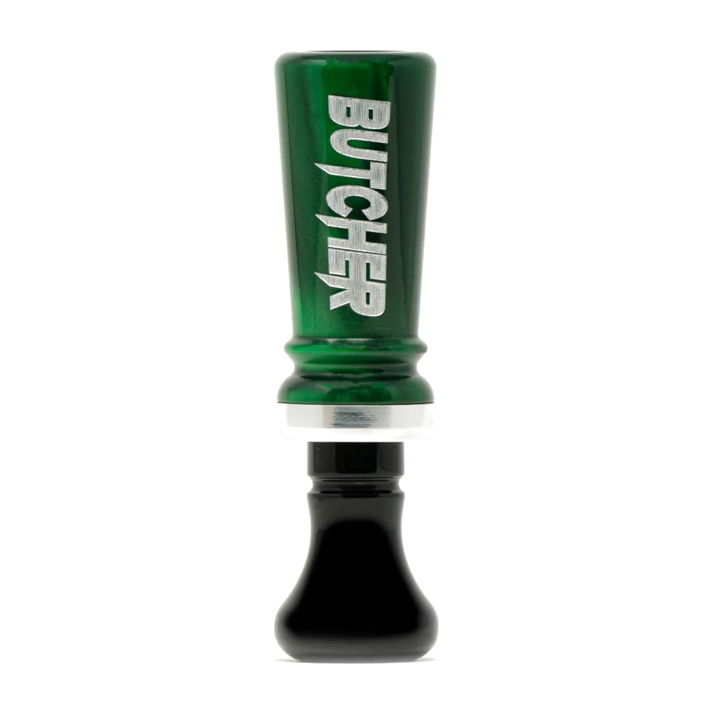 Elite Duck Calls - Short Barrel Butcher Cutdown Single Reed Acrylic Duck Call (Green Pearl/Black)