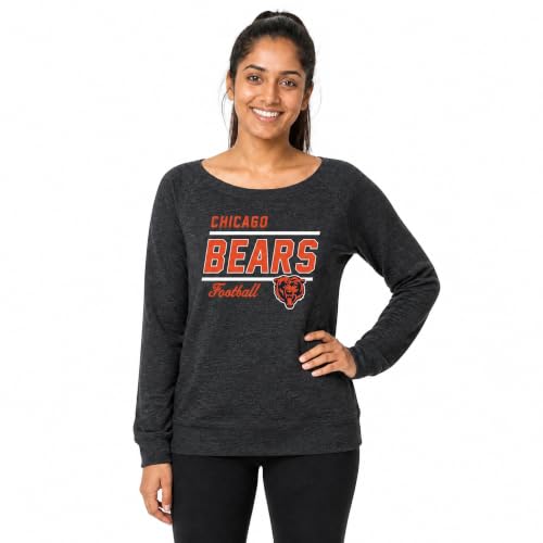 Team Fan Apparel NFL Womens Crew Neck Light Weight, Gameday Apparel, Slouchy Fit Raglan Crewneck Pullover for Women, Heather Charcoal, Large