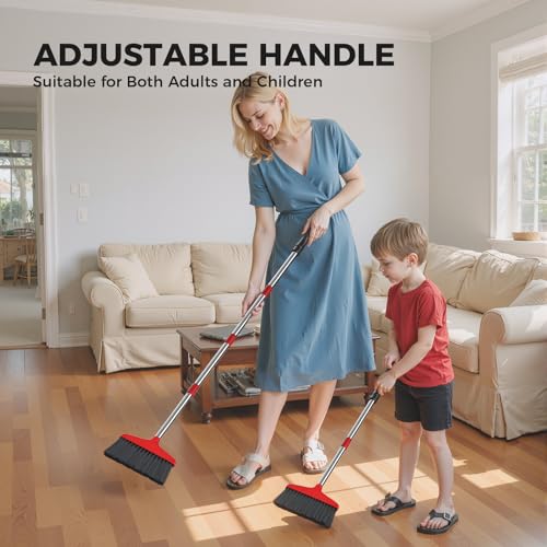 Image of Handy Broom 2Pack, Indoor /Outdoor Brooms, Duty Kitchen Broom, for Home Garage Kitchen Office Courtyard Lobby Patio Lawn Concrete (2, Red)