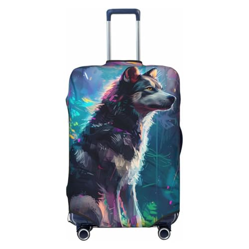 Colorful Plant Wolf Print Luggage Cover For Suitcase,Washable Elastic Travel Suitcase Protector With Zipper Closure And Bottom Buckle – Fits 18-32